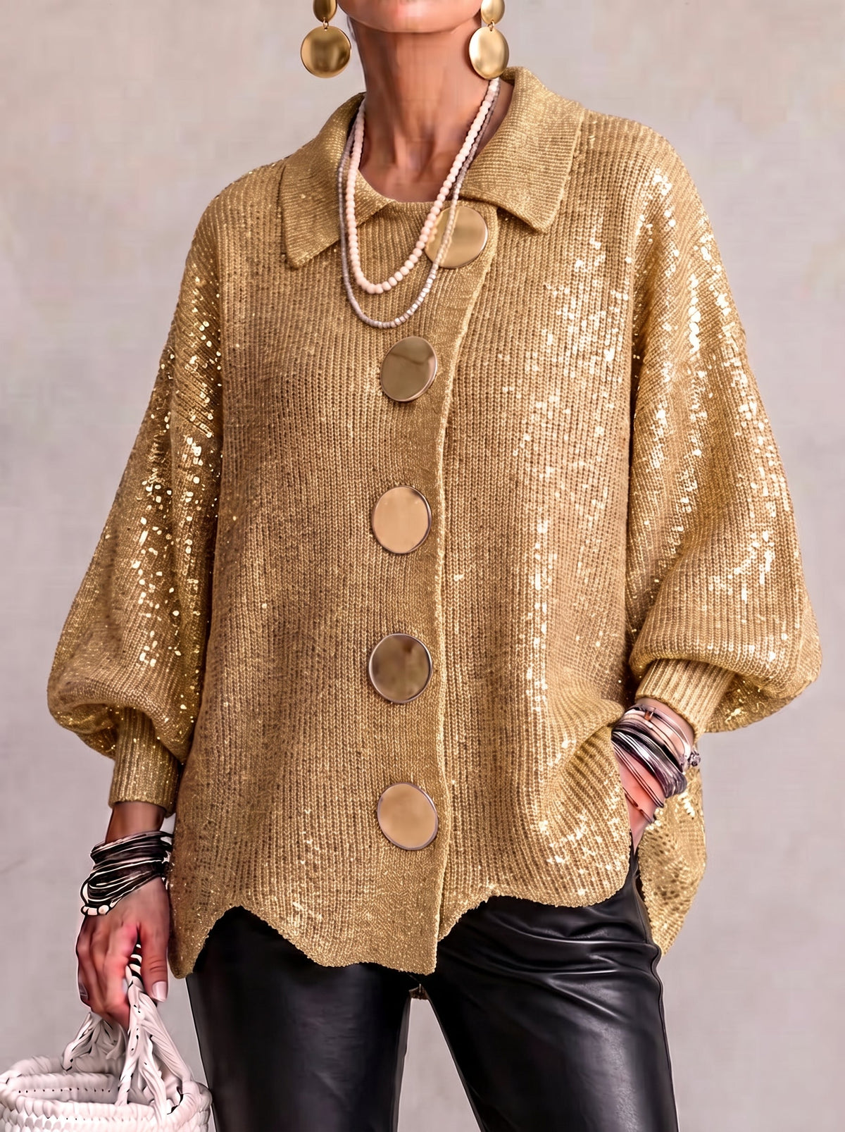 Alessa Collared Knit Top - Gold