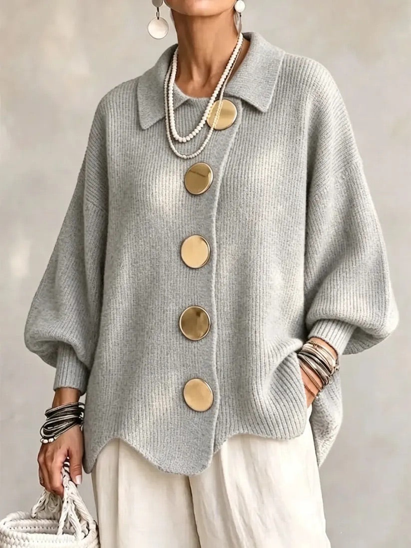 Alessa Collared Knit Top - Gray