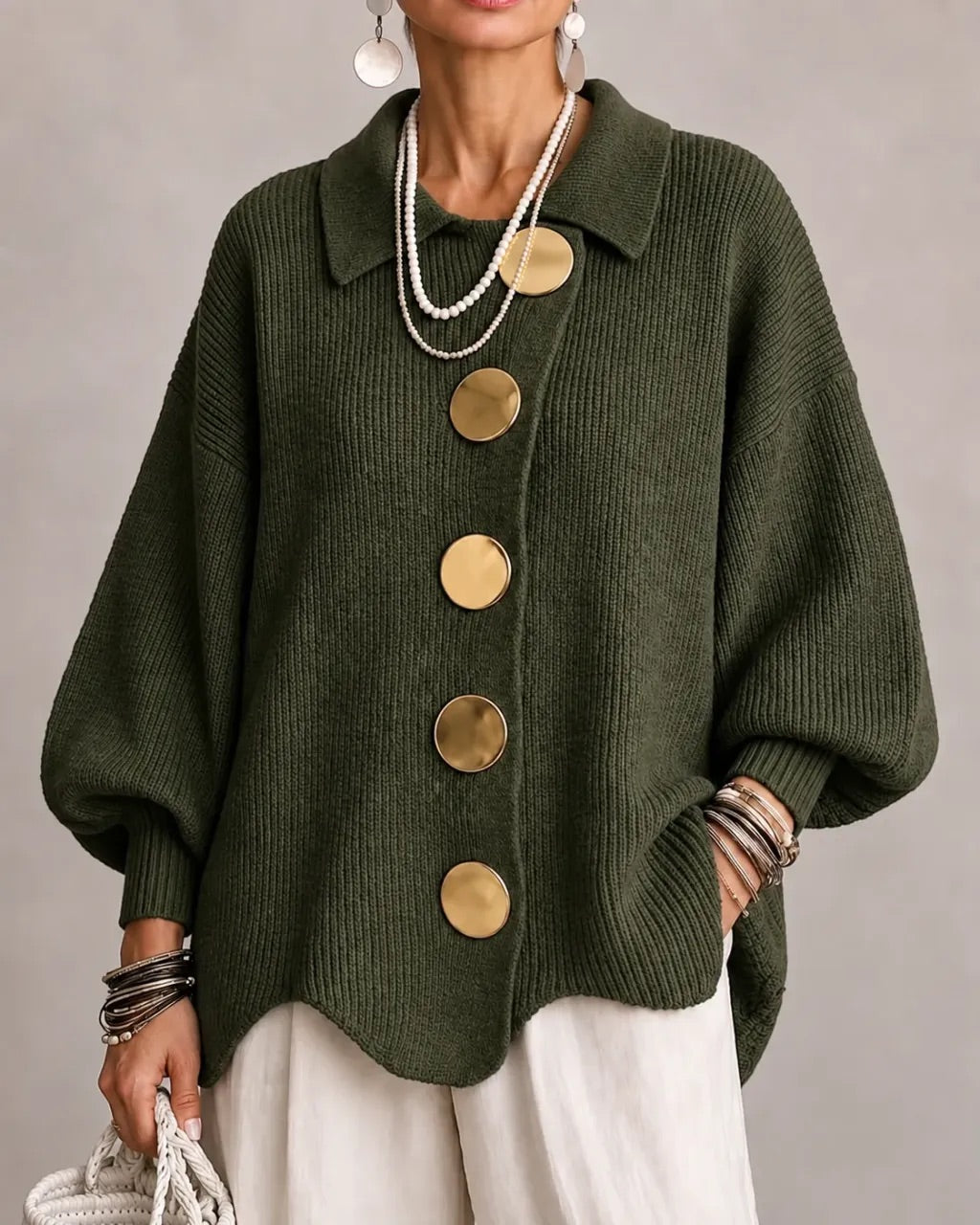 Alessa Collared Knit Top - Green