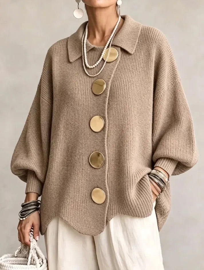 Alessa Collared Knit Top - Khaki