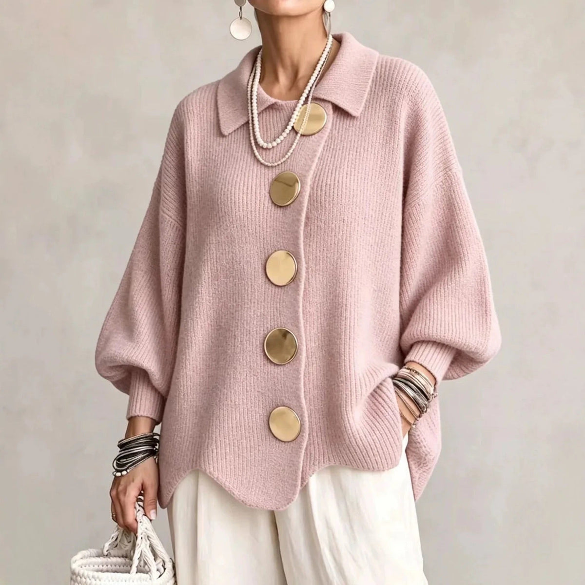Alessa Collared Knit Top - Pink