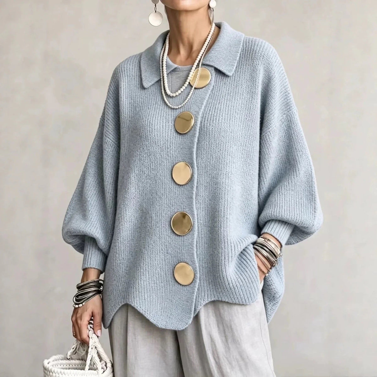 Alessa Collared Knit Top - Sky Blue