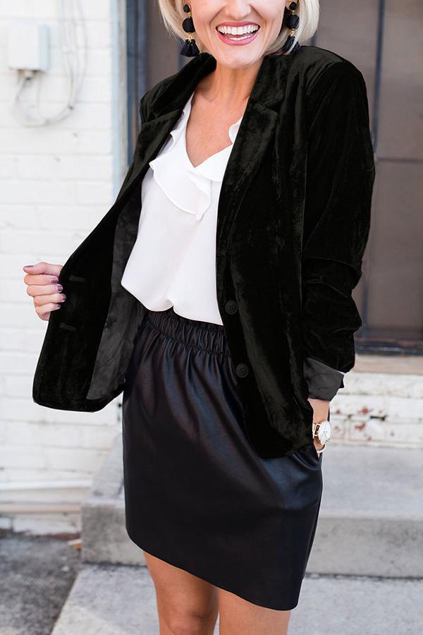 Almira Notched Lapel Velvet Blazer - Black