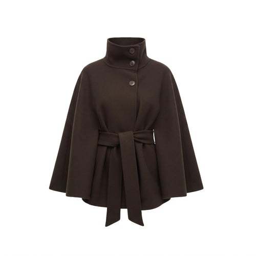 Amalia Belted Cape Coat - Brown