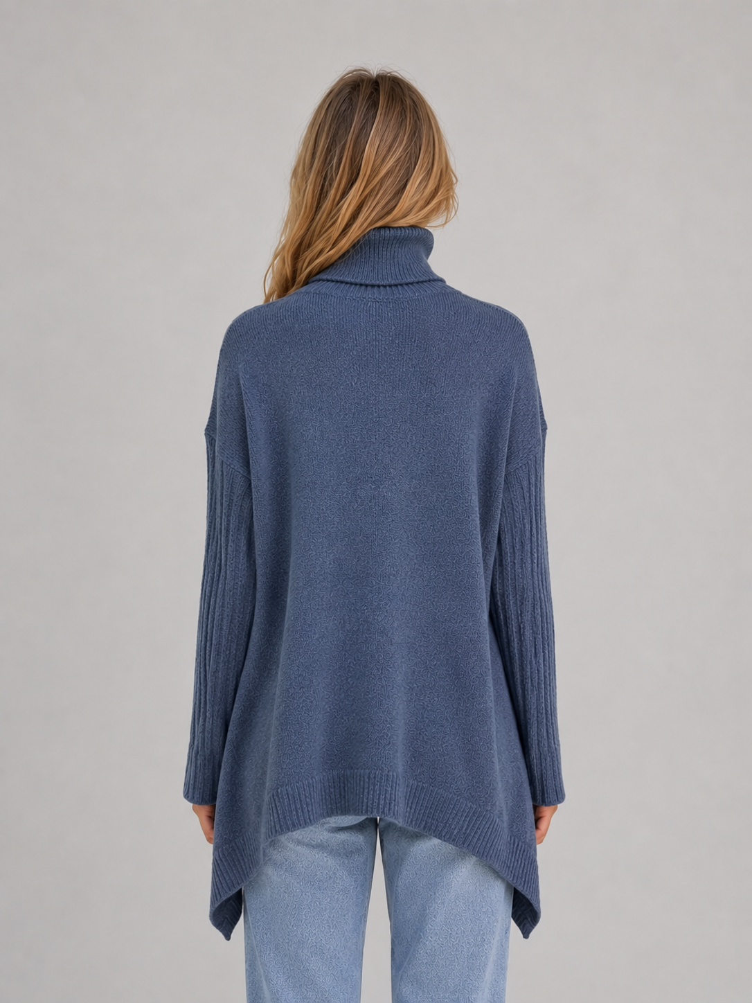 Ansley Roll Neck Oversized Longline Sweater - Blue