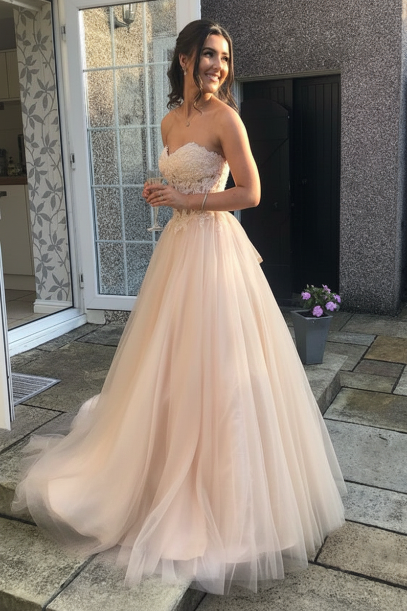 Anthea Lace Tulle Gown - Champagne