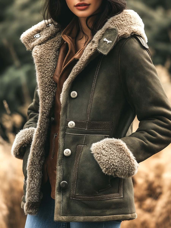 Araminta Shearling-Style Trim Aviator Jacket