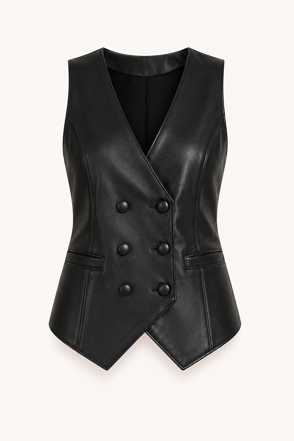 Ardith Leather-Look Double Breasted Vest - Black