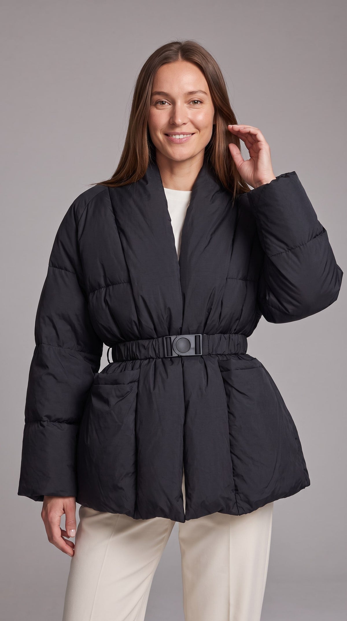 Avonlea Belted Quilted Puffer Coat - Black