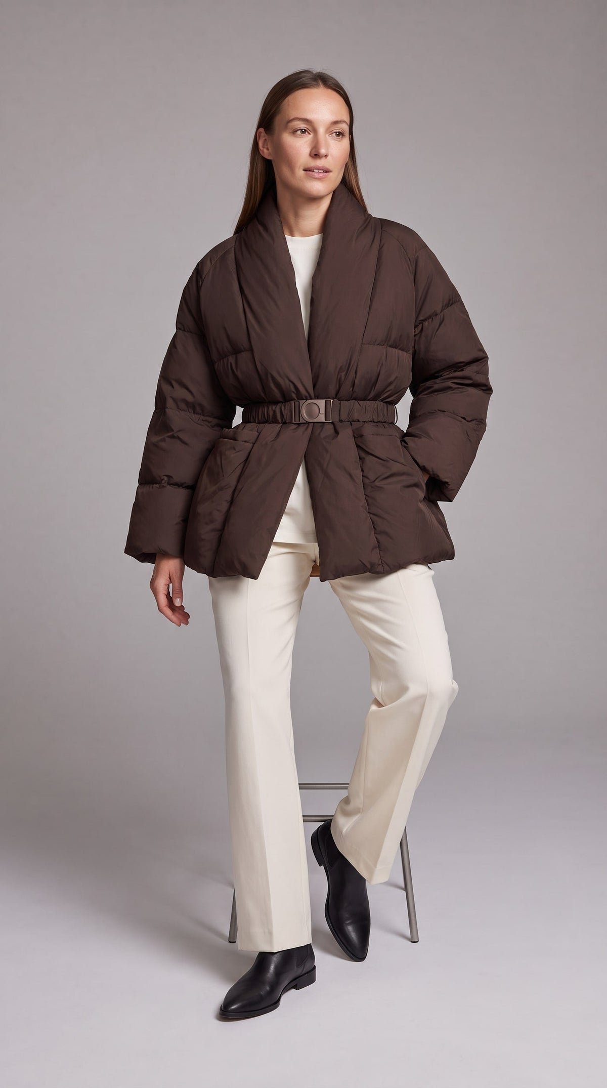 Avonlea Belted Quilted Puffer Coat - Brown