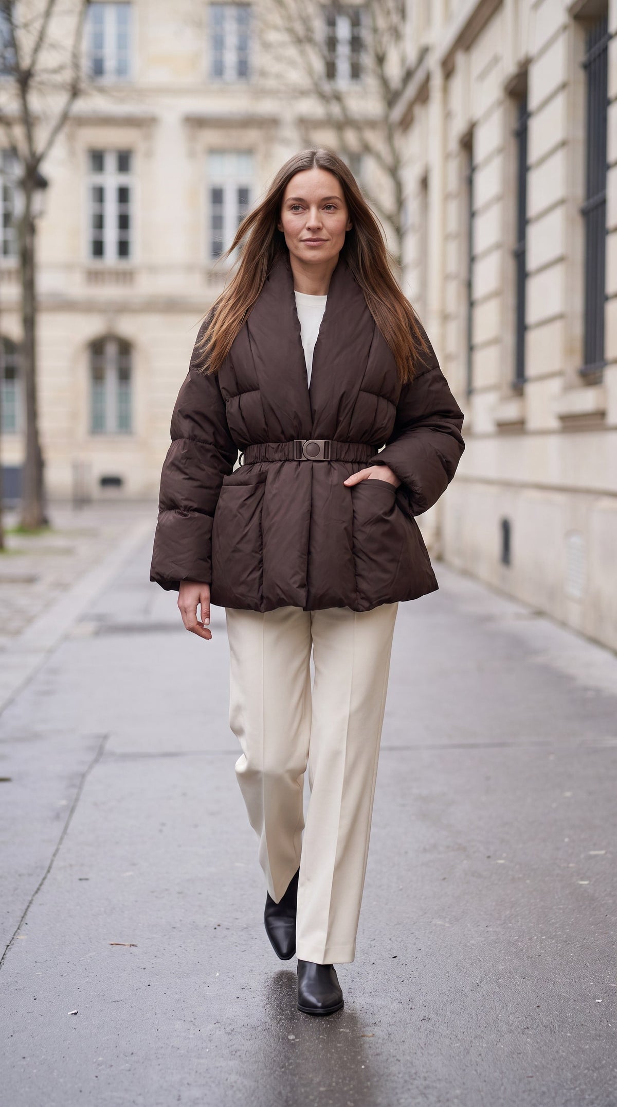 Avonlea Belted Quilted Puffer Coat - Brown