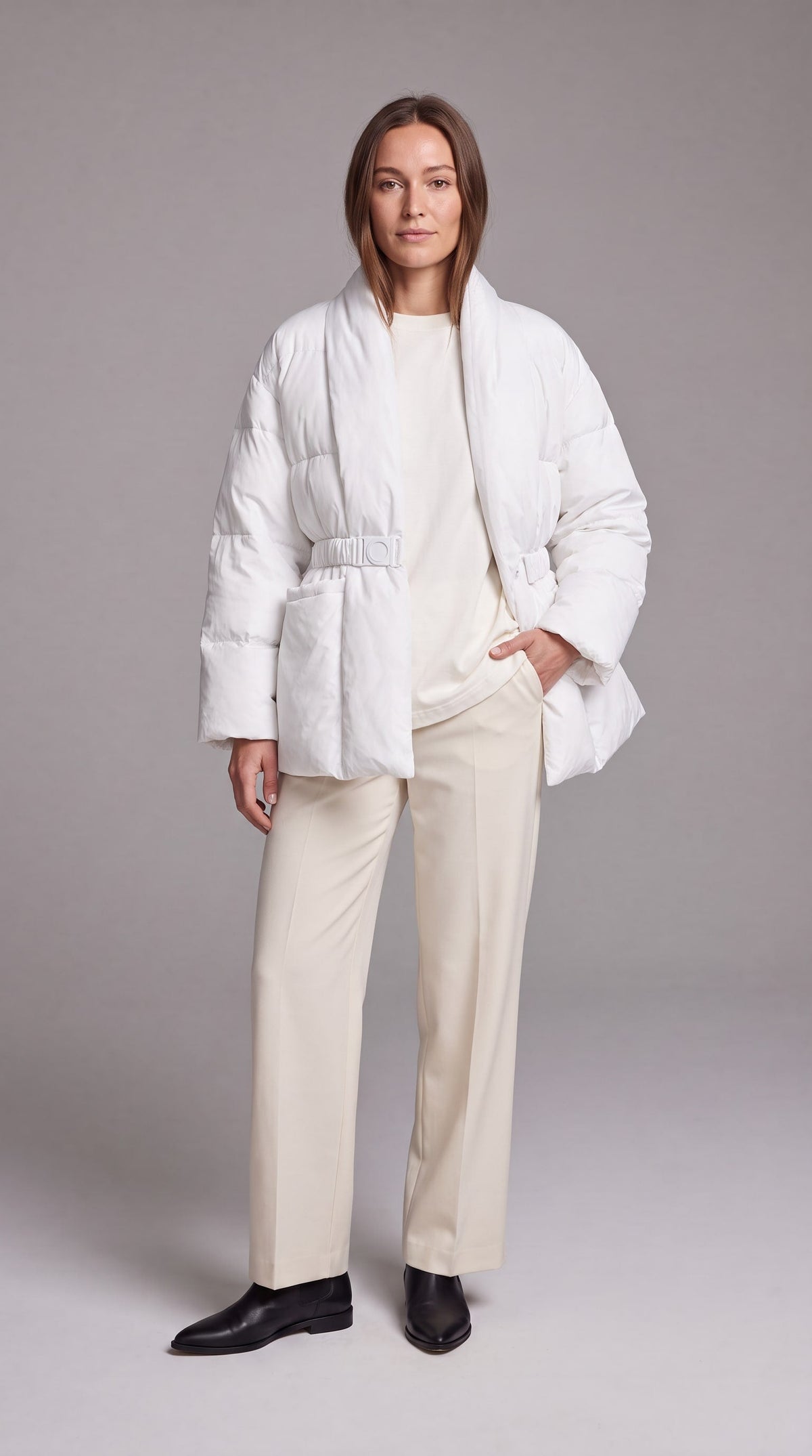 Avonlea Belted Quilted Puffer Coat - White