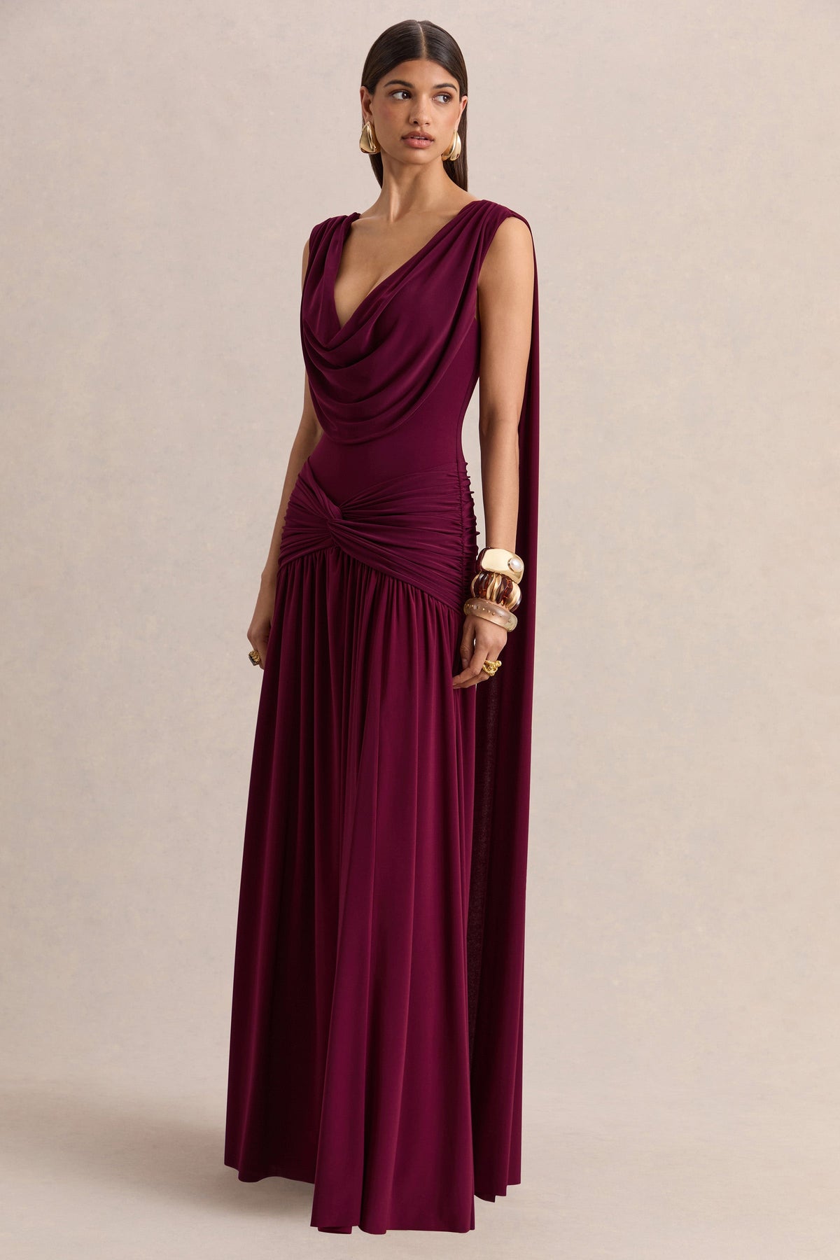 Aylin Cowl Neck Maxi Dress - Burgundy
