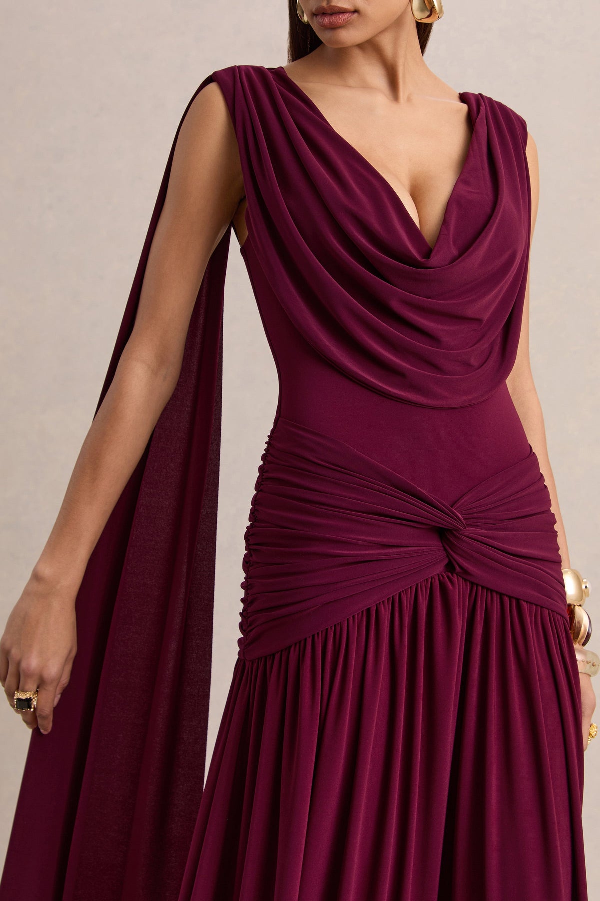 Aylin Cowl Neck Maxi Dress - Burgundy