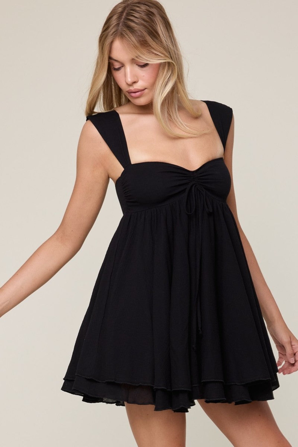 Babette Sweetheart Babydoll Mini Dress - Black