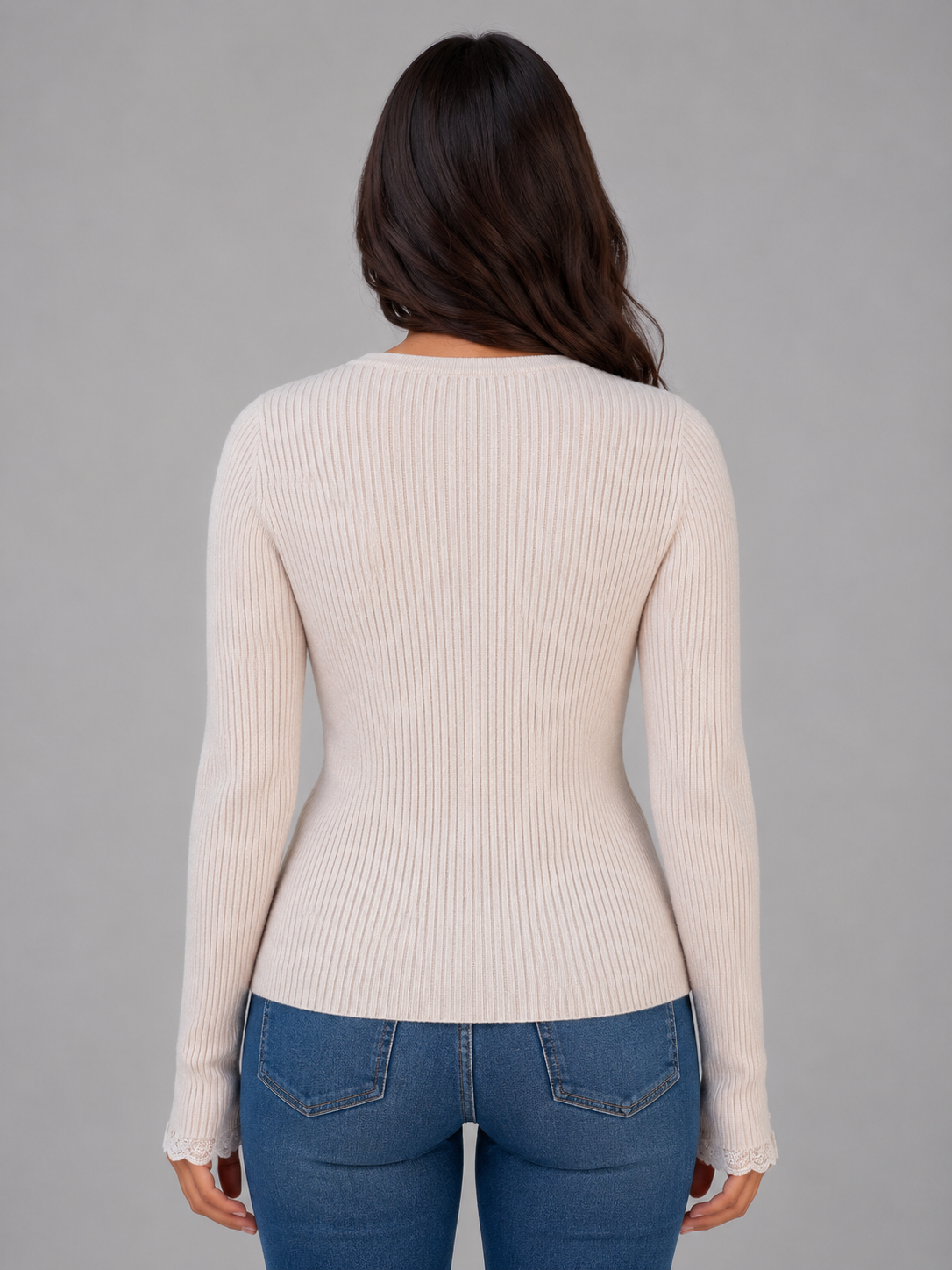 Belinda Ribbed V-Neck Button-Up Cardigan - Beige
