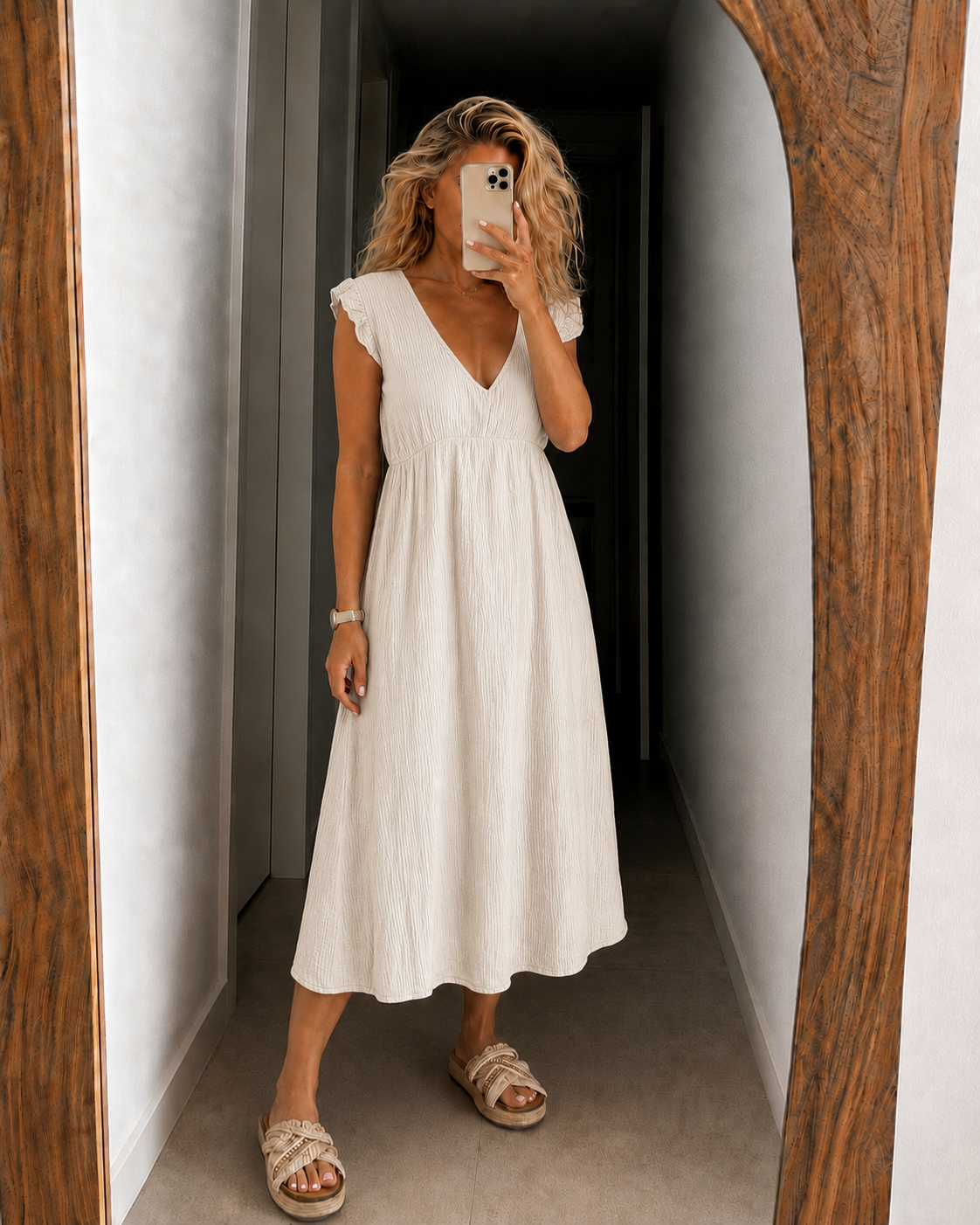Belisande Midi Dress - Beige