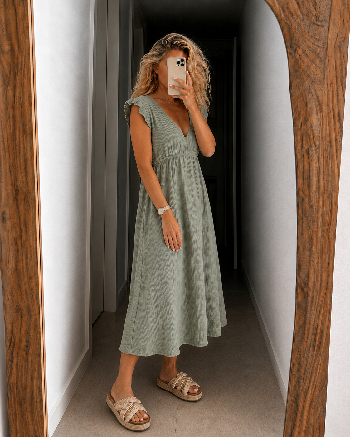 Belisande Midi Dress - Olive Green