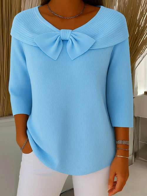 Bevin Ribbed Knit Bow Sweater - Blue