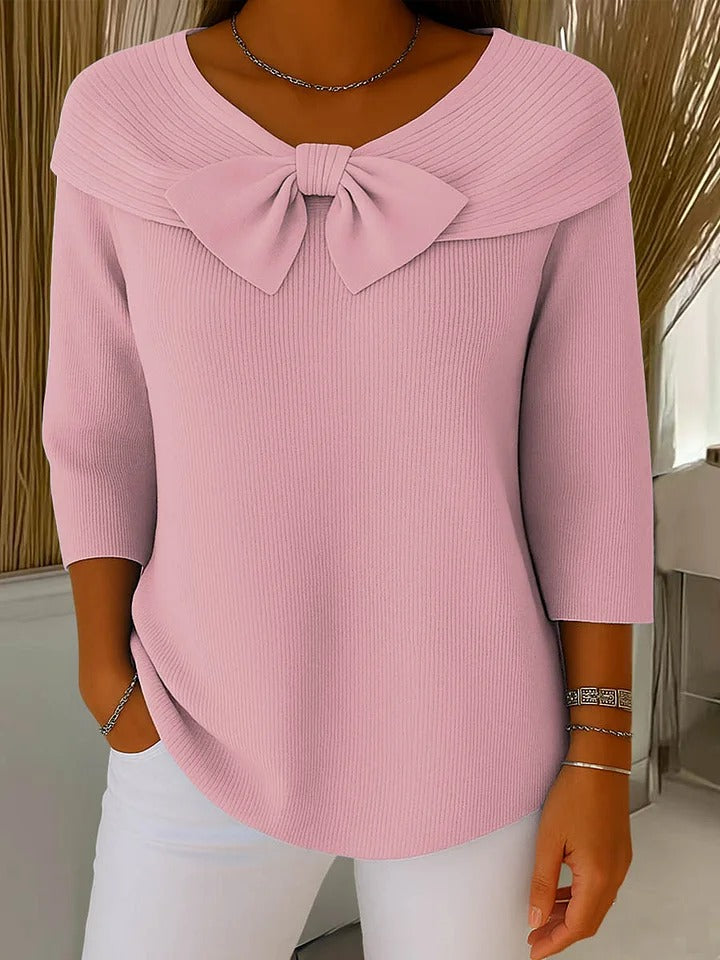 Bevin Ribbed Knit Bow Sweater - Pink