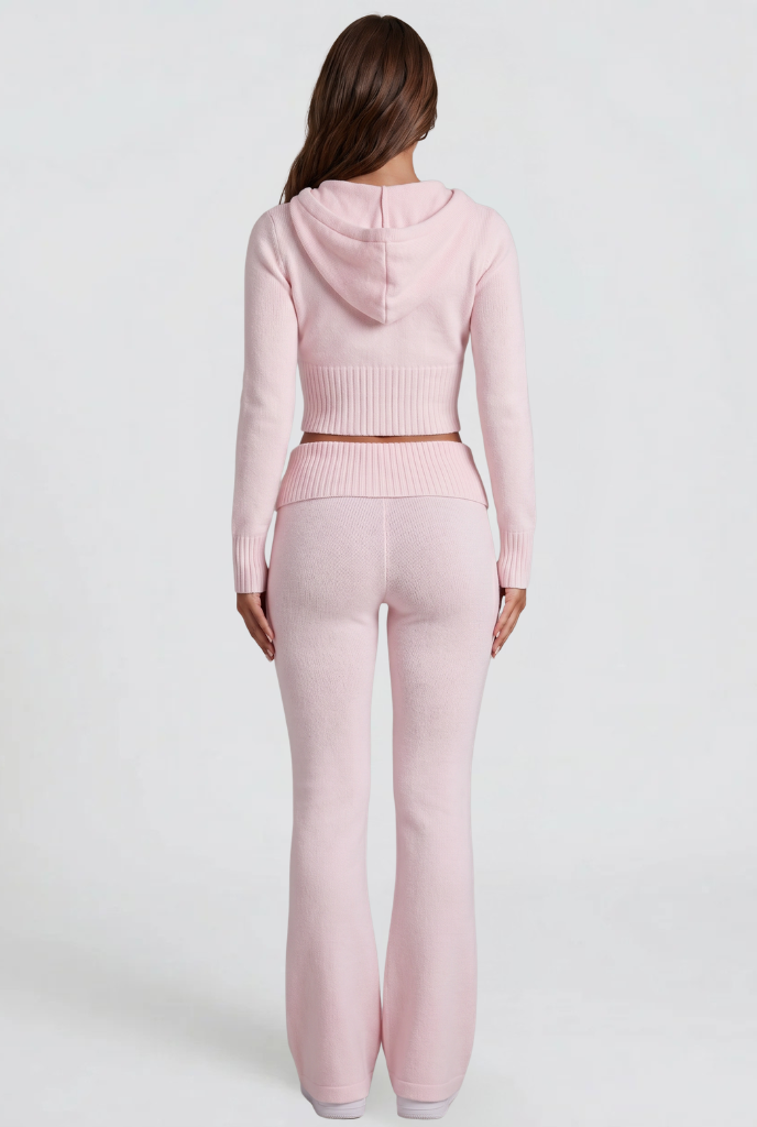 Blaire Cropped Hoodie Flare Pants Set - Pink
