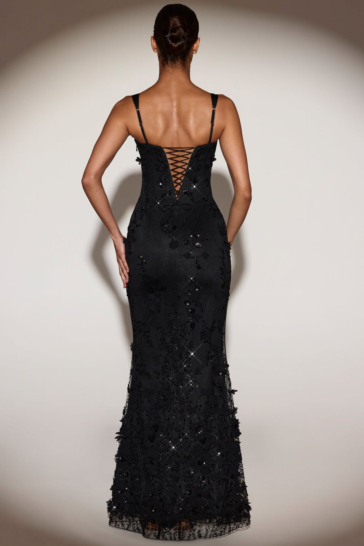 Blossom Applique Corset Gown - Black