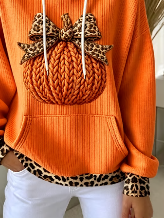 Brinley Leopard Trim Hoodie - Orange