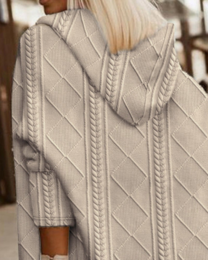 Briony Textured Hooded Longline Cardigan - Beige