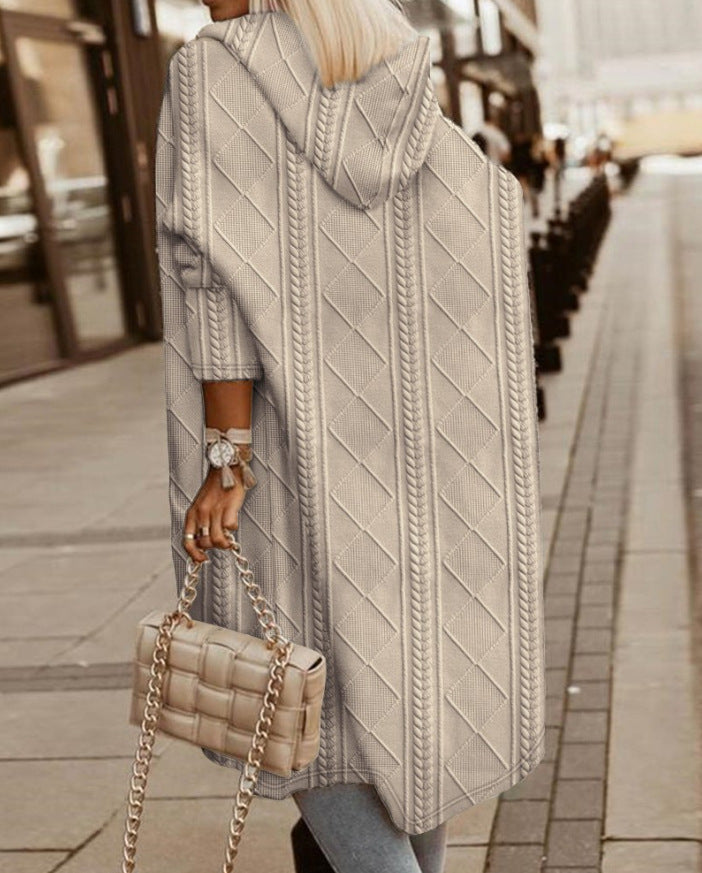 Briony Textured Hooded Longline Cardigan - Beige