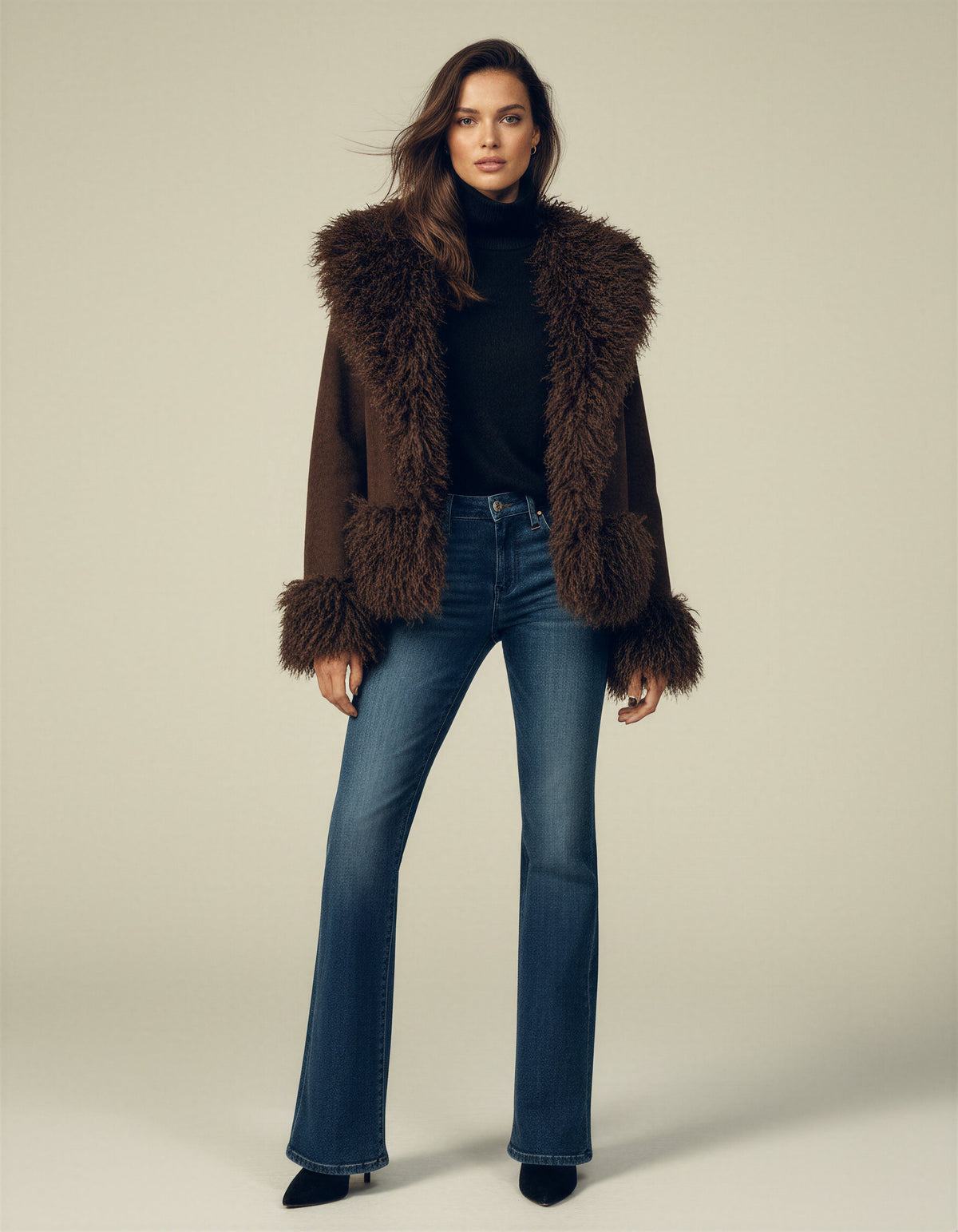 Brisa Faux Fur Trim Jacket - Brown