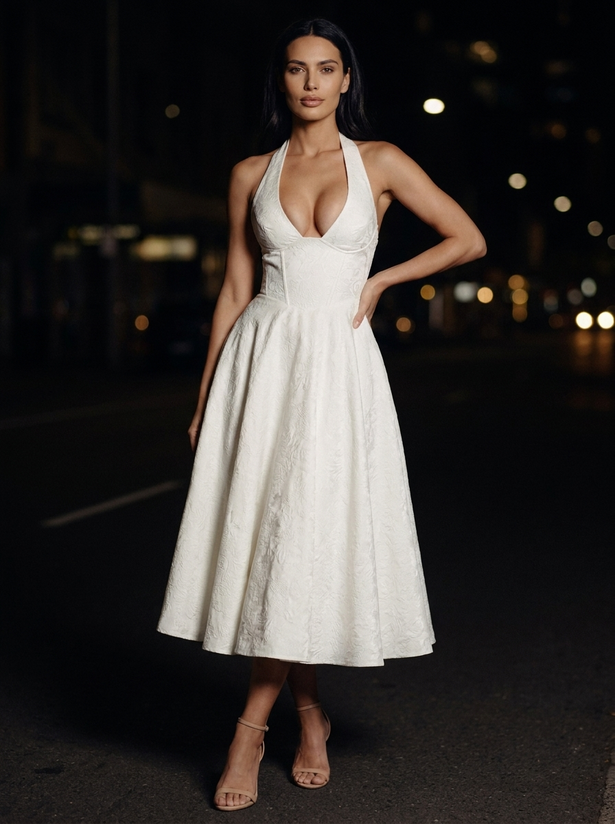 Bronte Halter Midi Dress - Ivory