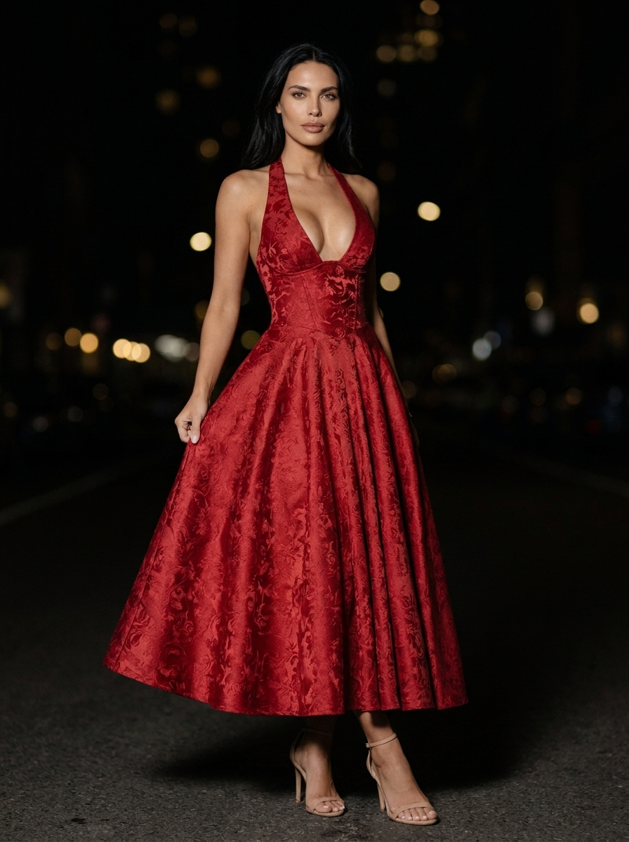 Bronte Halter Midi Dress - Red