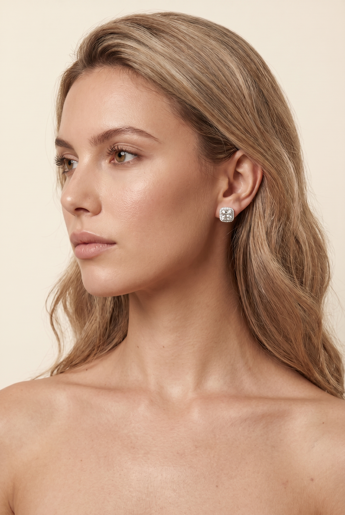 Calista Square Crystal Stud Earrings - Silver