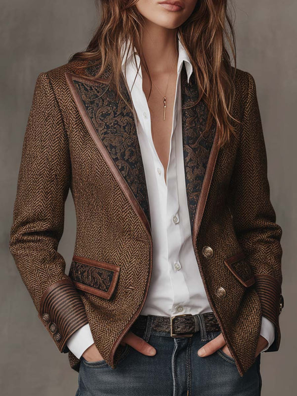 Camellia Herringbone Panel Blazer