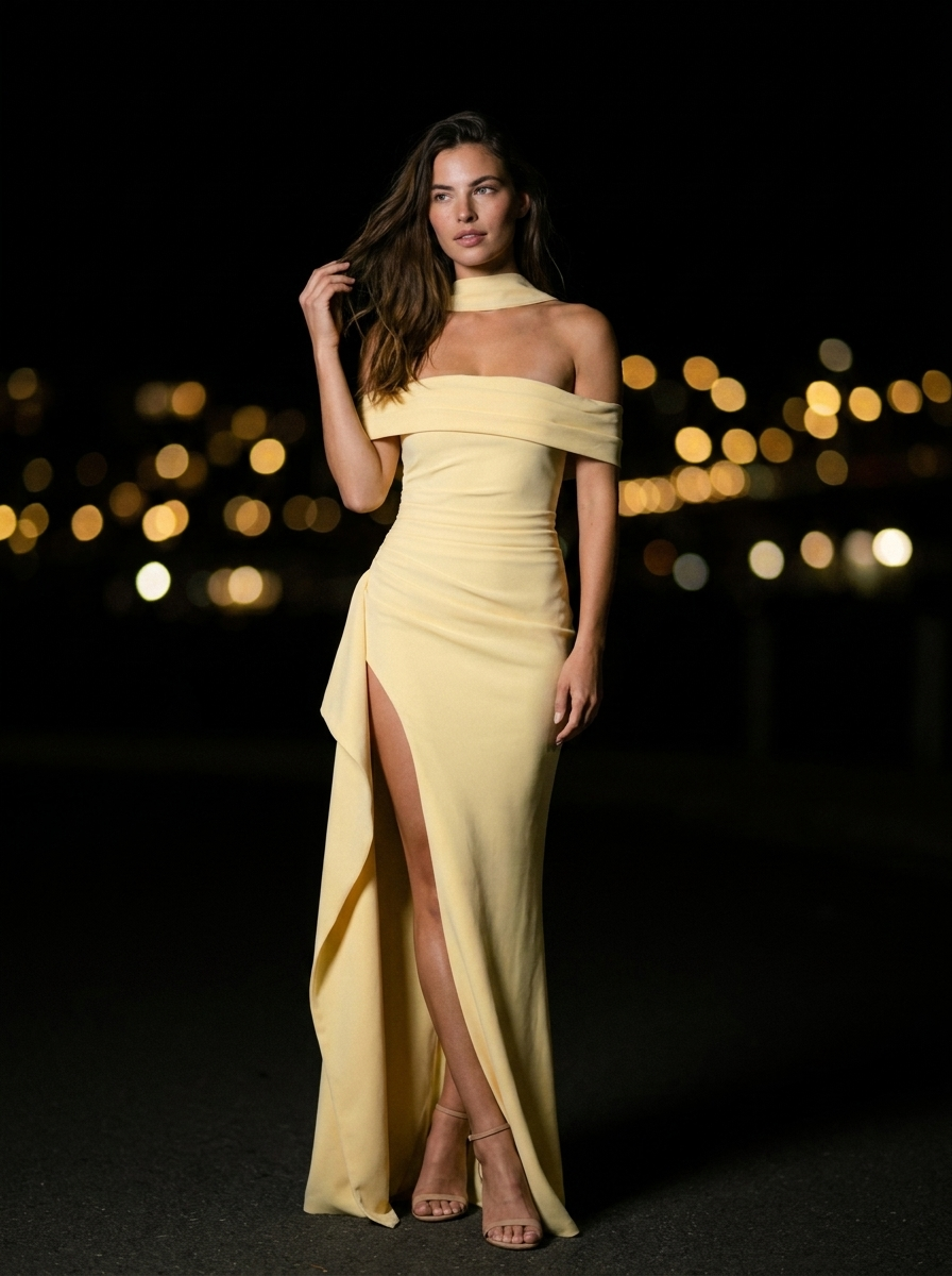 Cassiane Off Shoulder Slit Maxi Dress - Butter Yellow