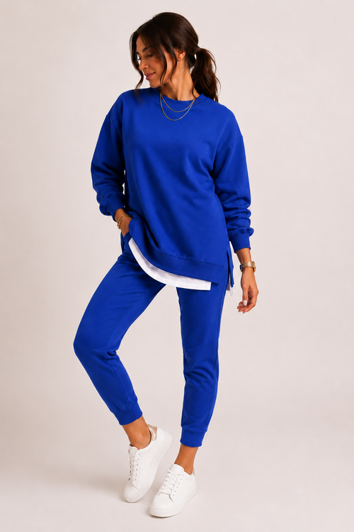 Cayla Side Slit Sweatshirt Jogger Set - Cobalt Blue