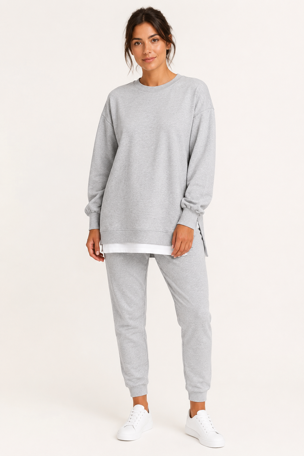 Cayla Side Slit Sweatshirt Jogger Set - Heather Gray