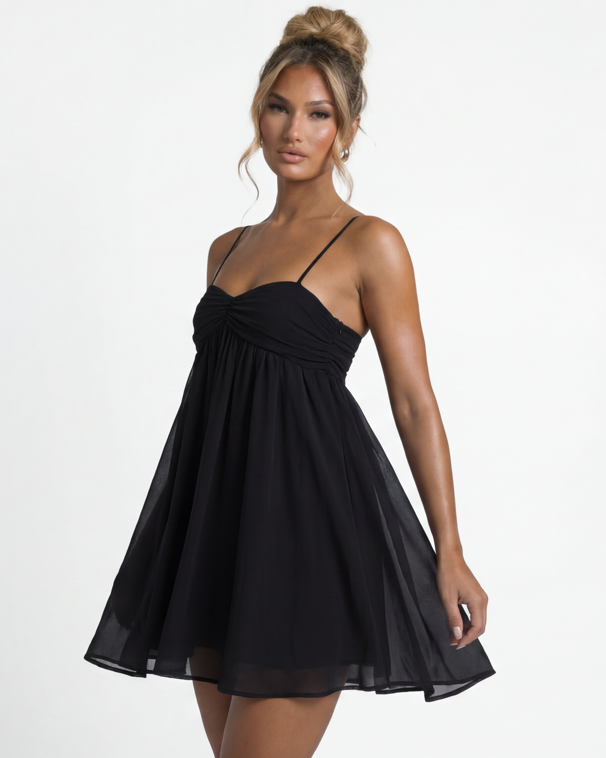 Cecily Ruched Bust Babydoll Mini Dress - Black