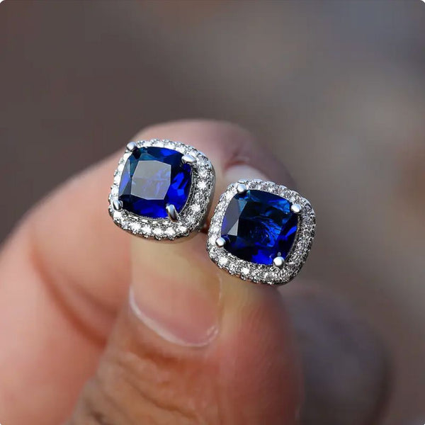 Celyn Blue Stone Halo Stud Earrings