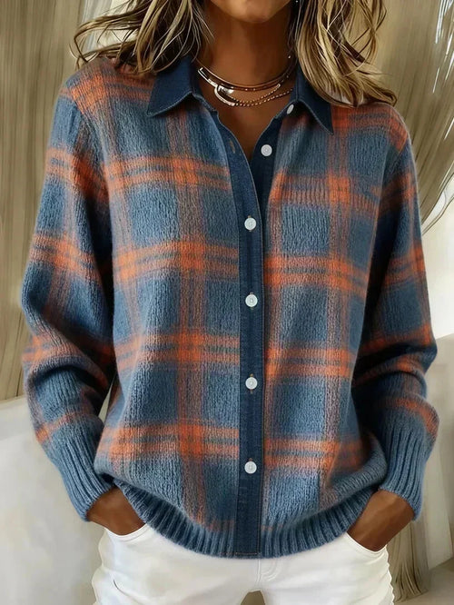 Chandra Plaid Button-Front Cardigan - Blue Plaid