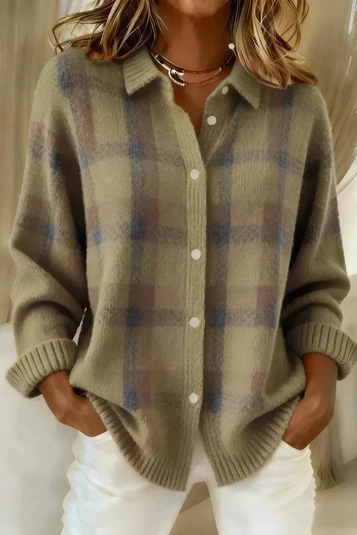 Chandra Plaid Button-Front Cardigan - Brown Plaid