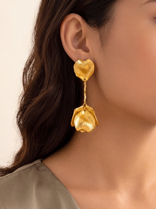 Clarimond Gold Petal Drop Earrings