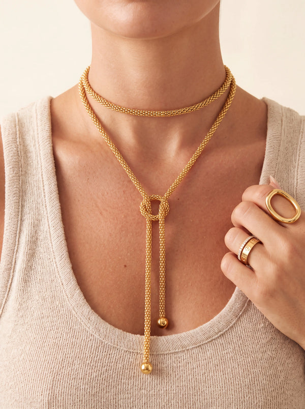 Clemence Gold Knot Lariat Necklace