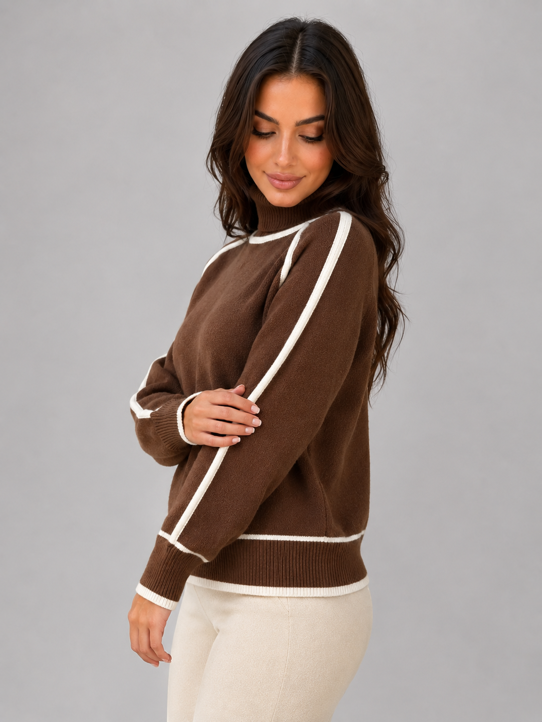 Constance Roll Neck Relaxed Sweater - Brown