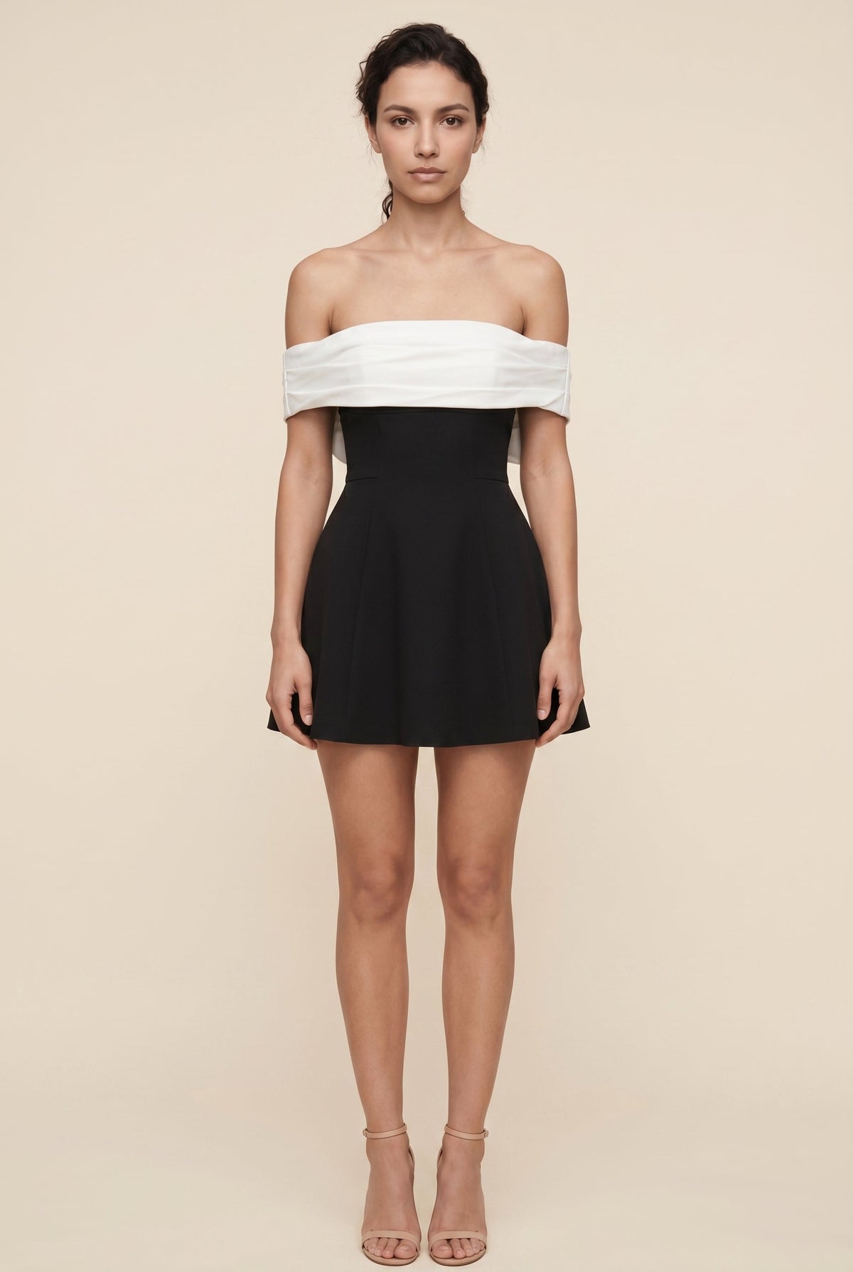 Daelyn Off-Shoulder Bow Mini Dress - Black and White