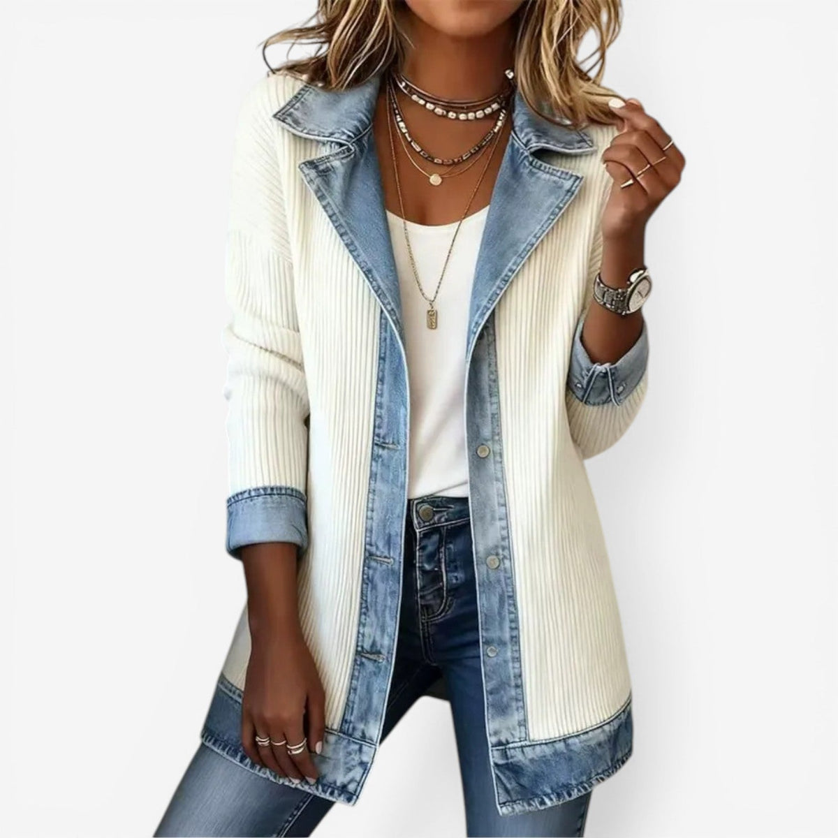 Dagmar Contrast Lapel Knit Jacket - Ivory