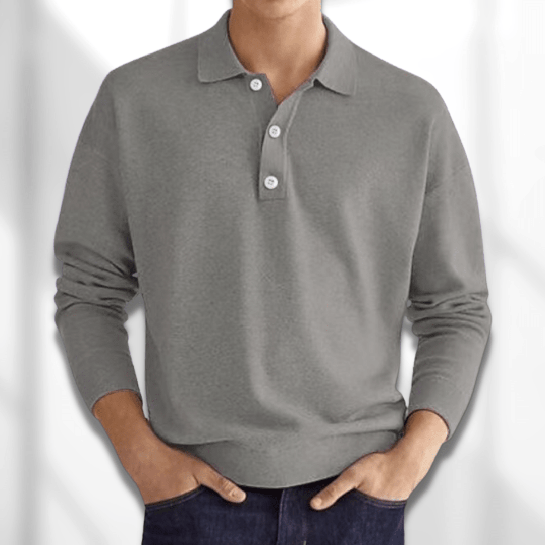 Damon Fine Knit Polo Shirt - Gray