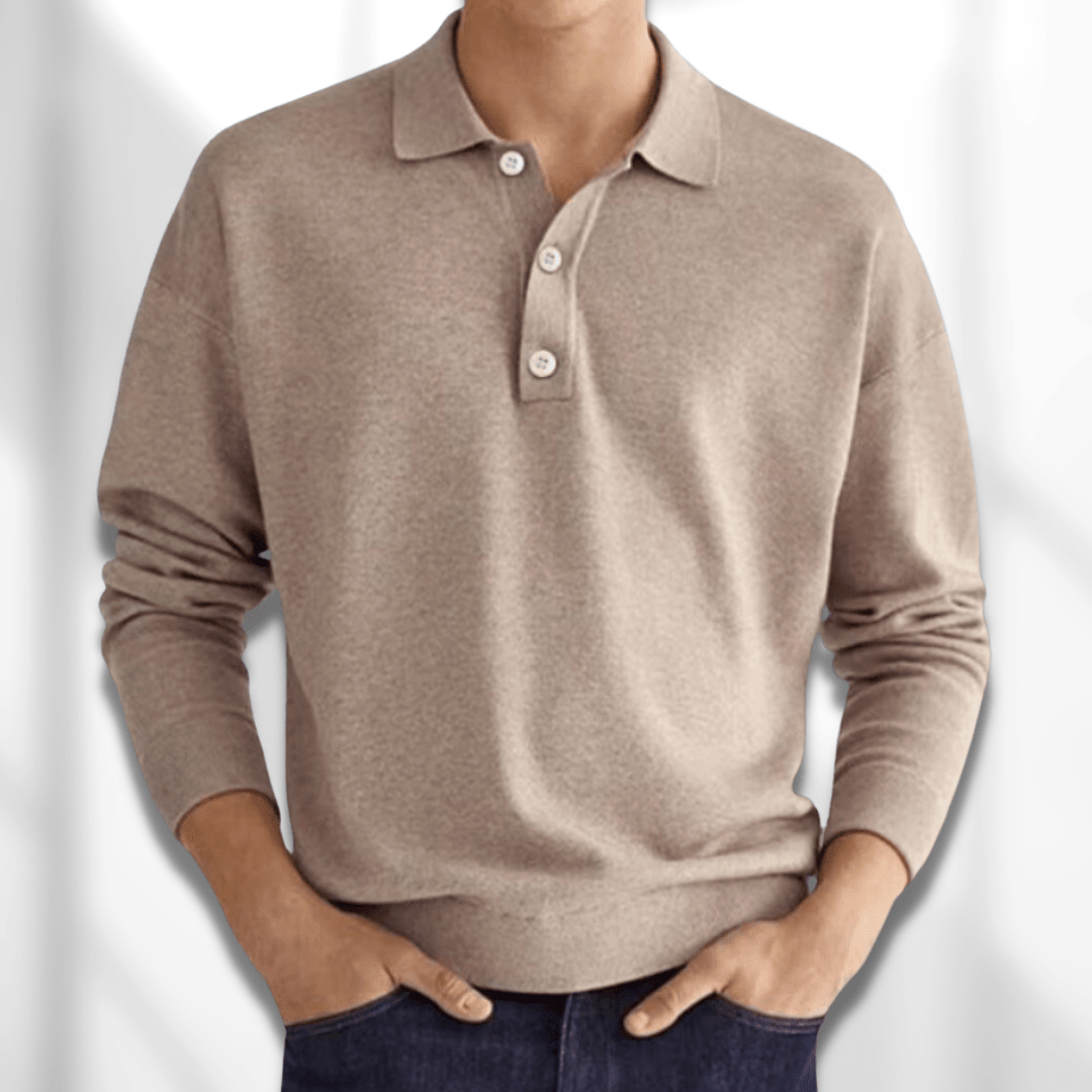 Damon Fine Knit Polo Shirt - Khaki