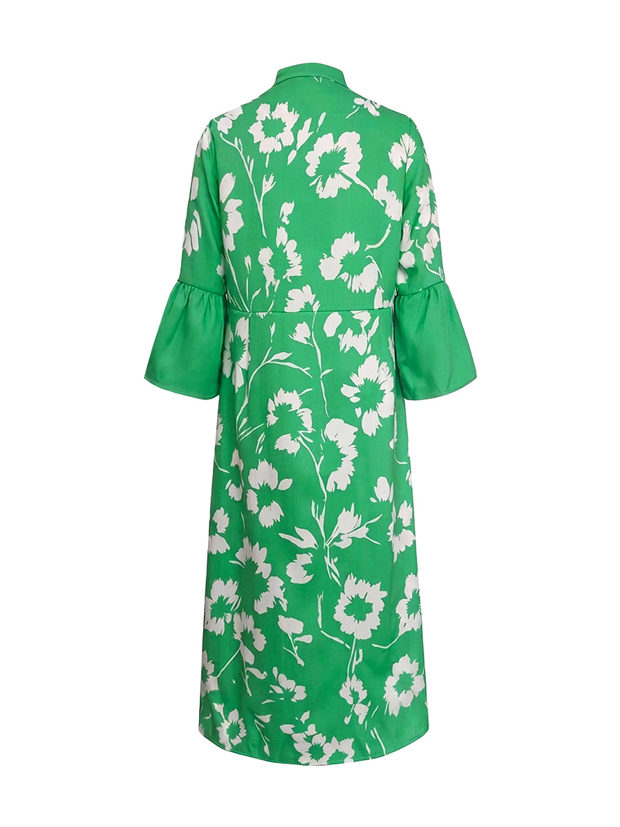 Deandra Floral Bell Sleeve Maxi Dress - Green Floral