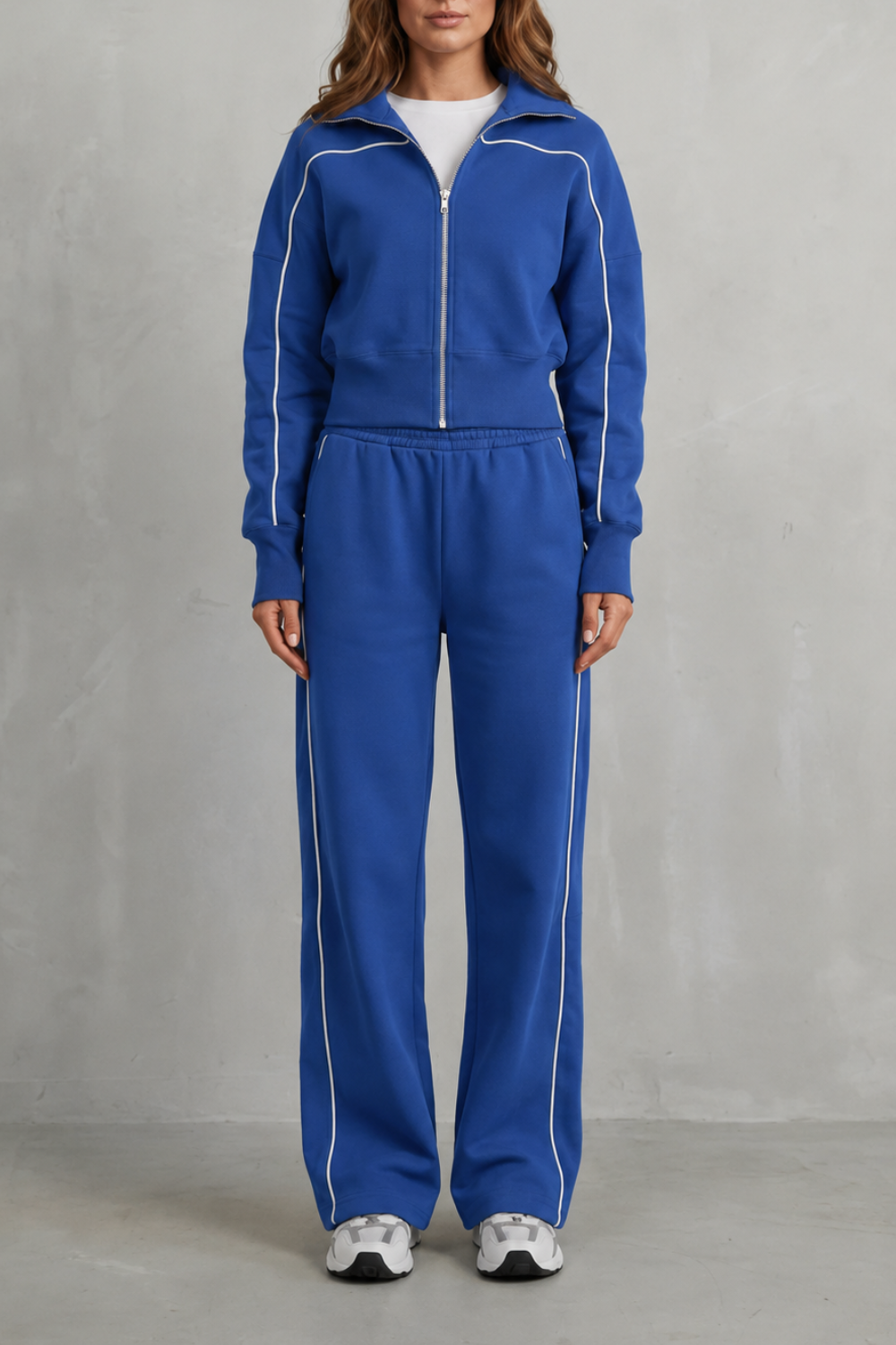 Deanna Contrast Piping Tracksuit Set - Cobalt Blue